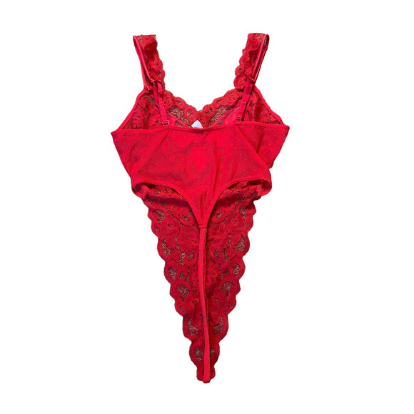 Vintage Victoria's Secret Gold Tag Red Lace Thong Back Teddy Size P - Picture 4 of 7
